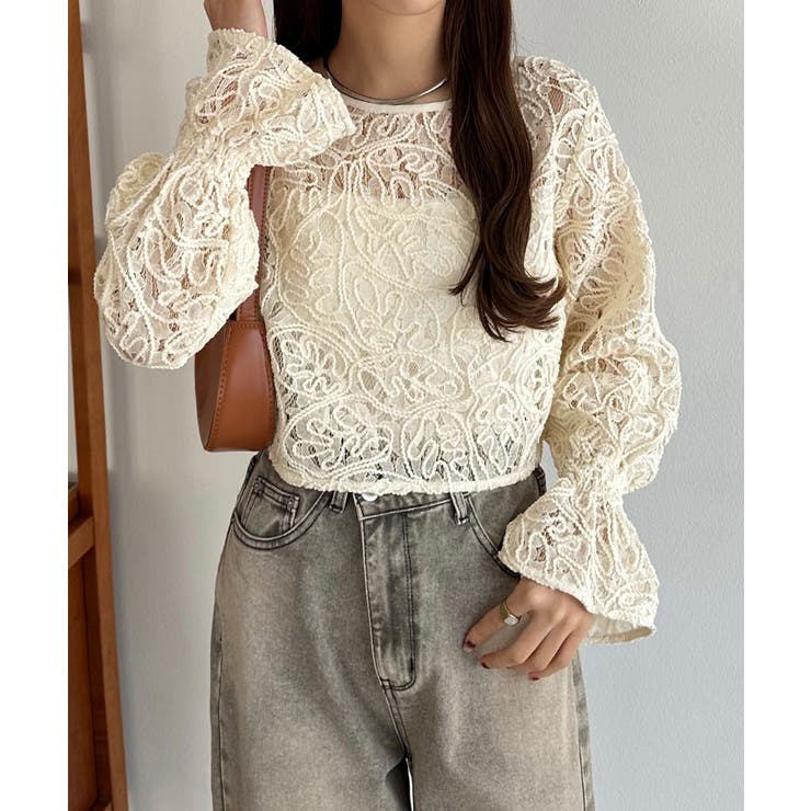 callautia 前後2wayシアーレースブラウス | JUNOAH | 詳細画像2 