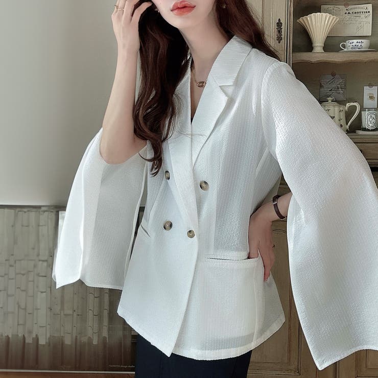 ☆新品同様品☆ lauren スリットスリーブジャケット セール】2wayスリットスリーブノーカラージャケット（ノーカラー