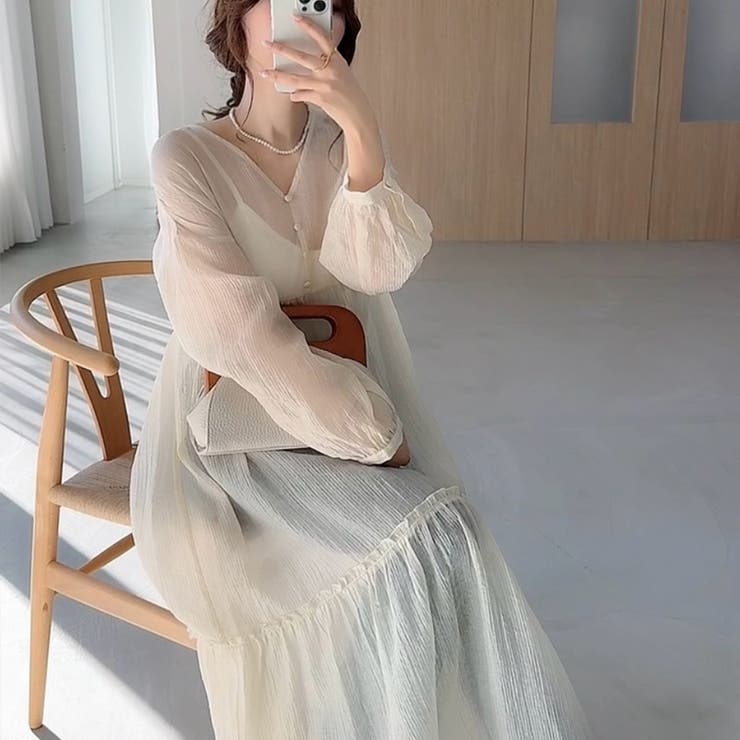 Meiru Vネックワッシャーワンピース[品番：AMTW0010268]｜JUNOAH