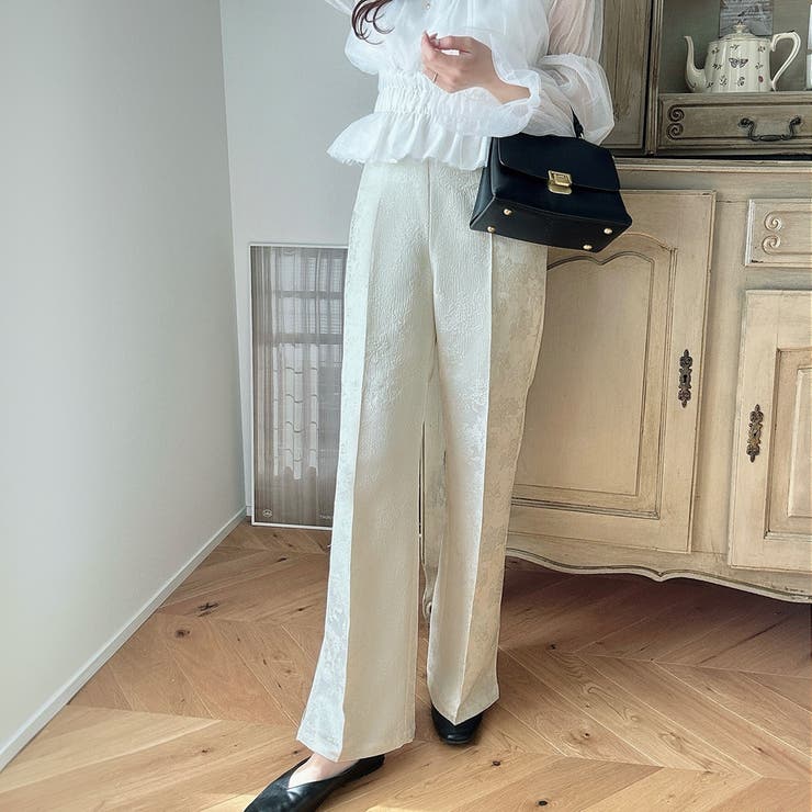 ブルレア　ブラックサイドスリット　カジュアルパンツ バックリボンサイドスリットフレアパンツ / Back Ribbon Side