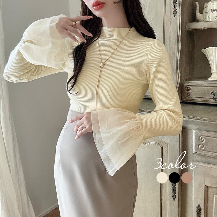 リオセスリ イメージファッション ジャケット リブニット Meiru チュールカフスリブニット[品番：AMTW0011053]｜JUNOAH