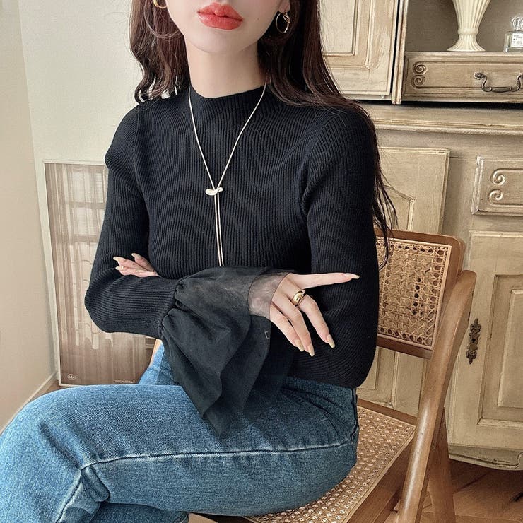 Meiru チュールカフスリブニット[品番：AMTW0011053]｜JUNOAH