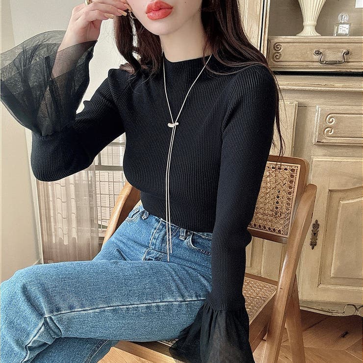 Meiru チュールカフスリブニット[品番：AMTW0011053]｜JUNOAH