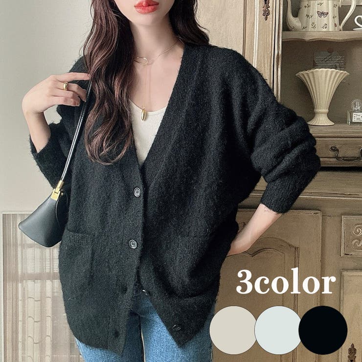 Vネックカーディガン 羽織り ニットカーディガン 綺麗め n定番 F ブラック Vネックニットカーディガン – FACE SANS FARD