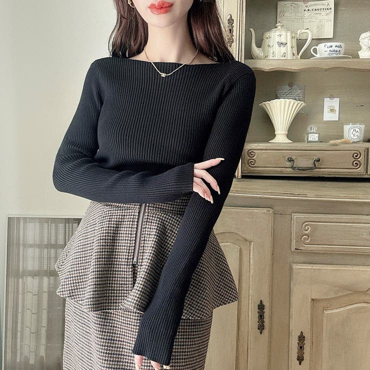 Aブラック | Meiru【選べる】厚手長袖リブニット | JUNOAH