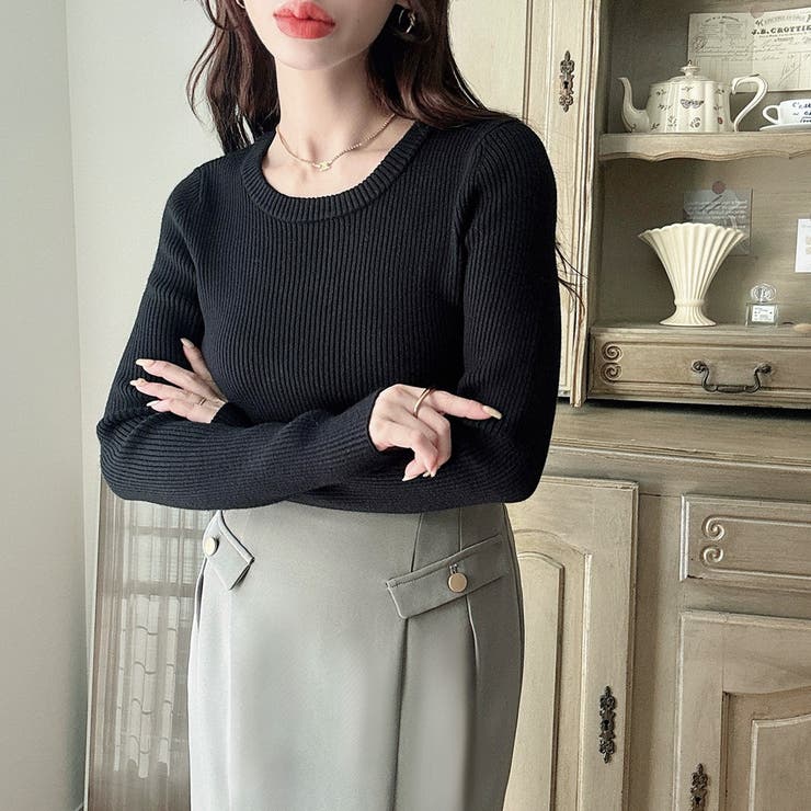 Bブラック | Meiru【選べる】厚手長袖リブニット | JUNOAH