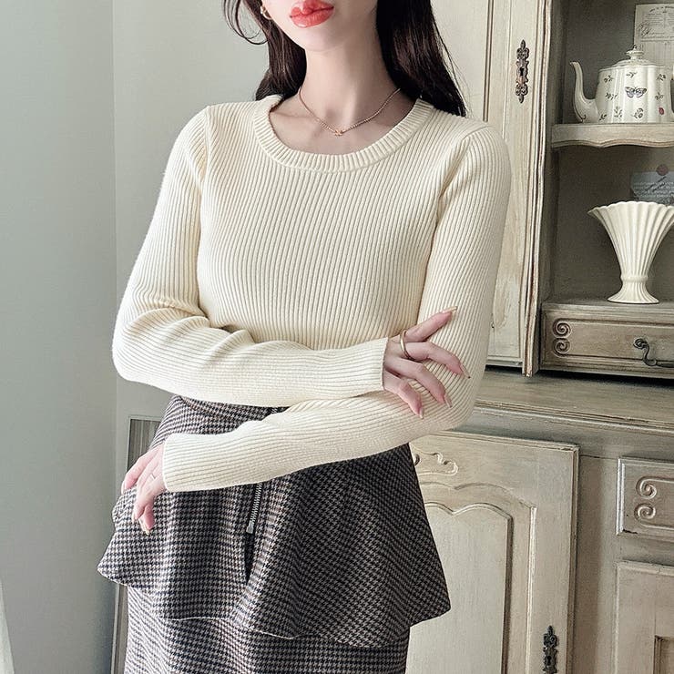 Bアイボリー | Meiru【選べる】厚手長袖リブニット | JUNOAH