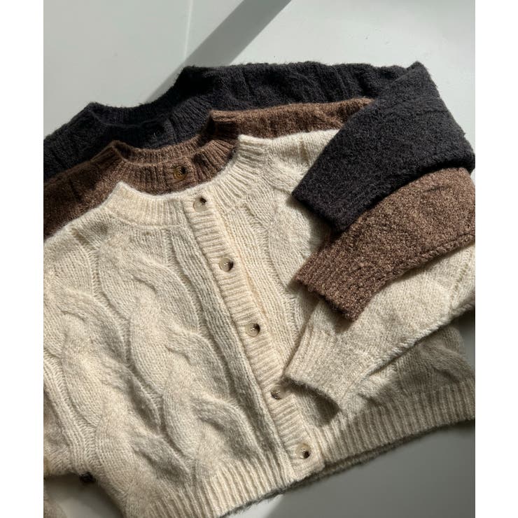 Meiru 前後2wayケーブル編みショートニットカーディガン | JUNOAH | 詳細画像15 