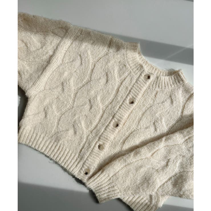 Meiru 前後2wayケーブル編みショートニットカーディガン | JUNOAH | 詳細画像17 