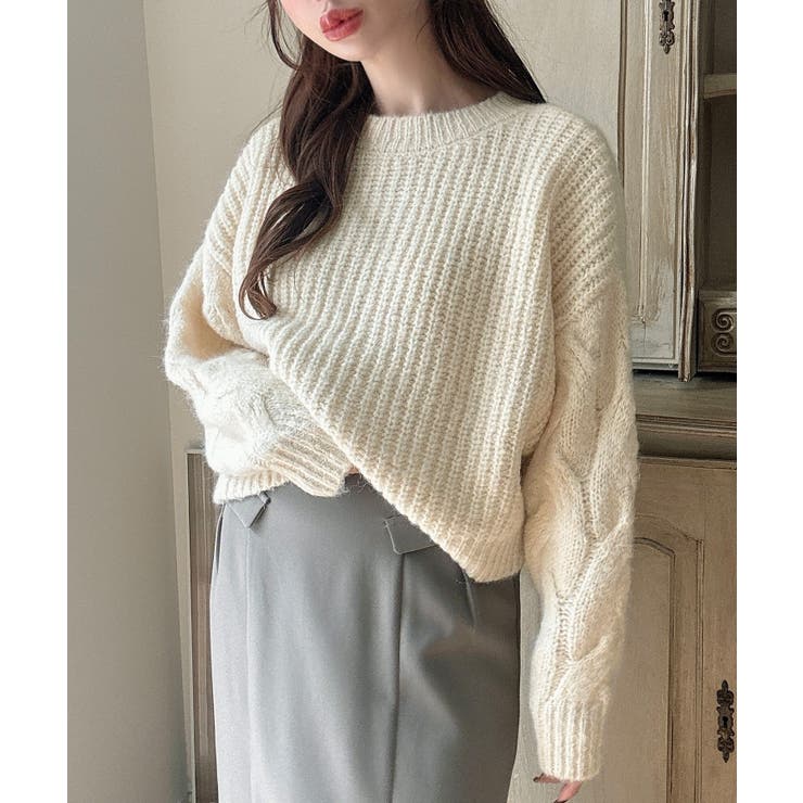 Meiru 前後2wayケーブル編みショートニットカーディガン | JUNOAH | 詳細画像5 