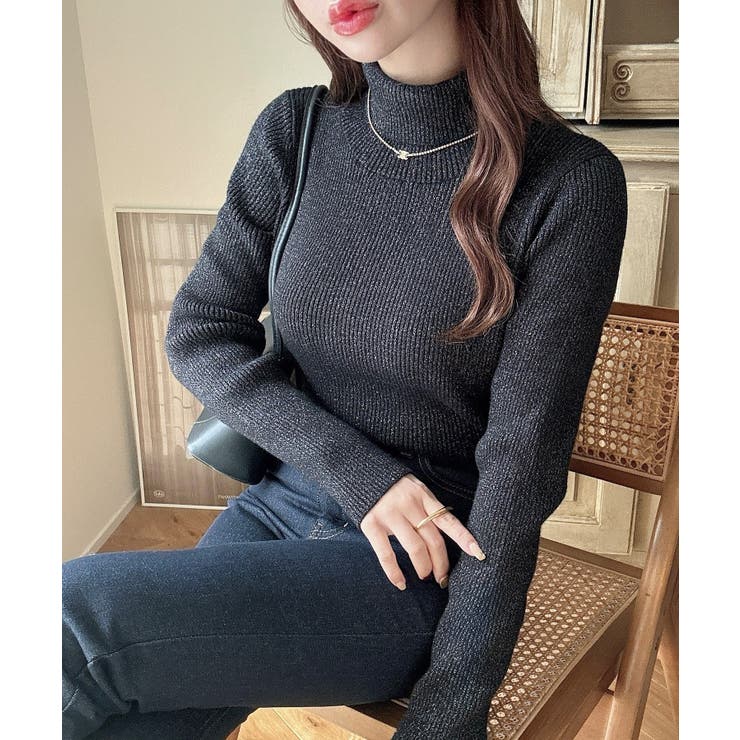 Eブラック | Meiru 【選べる】ラメリブニット | JUNOAH