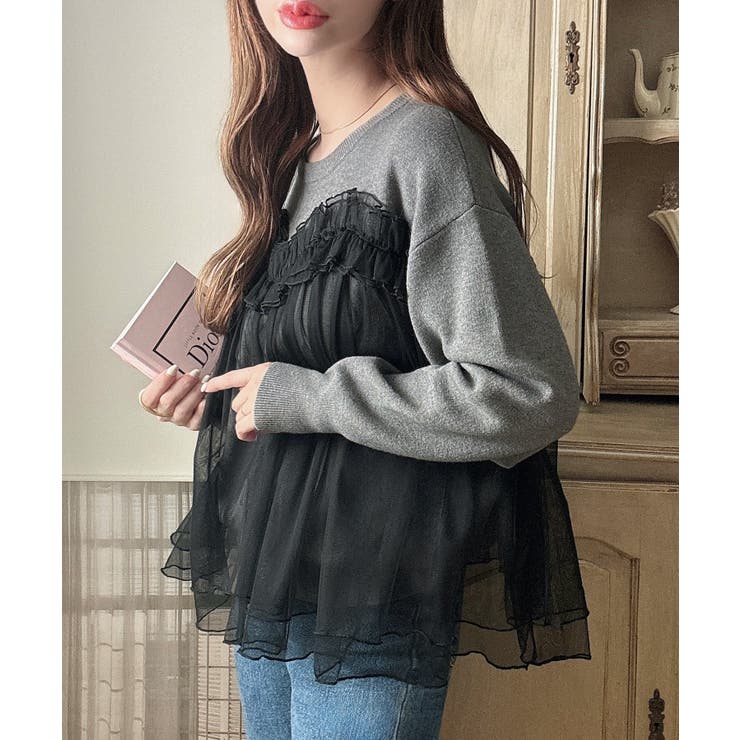 Meiru チュールドッキングニット[品番：AMTW0011605]｜JUNOAH