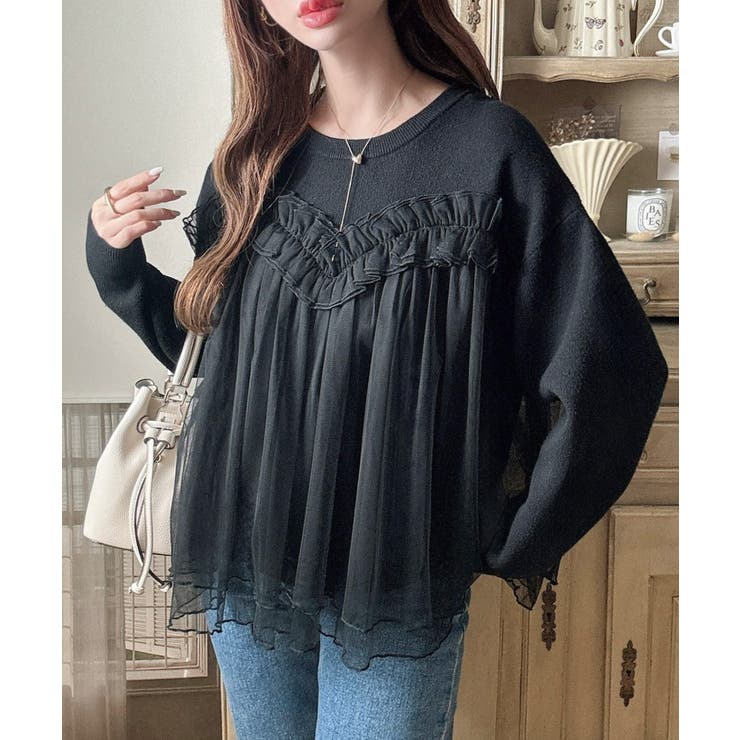 Meiru チュールドッキングニット[品番：AMTW0011605]｜JUNOAH