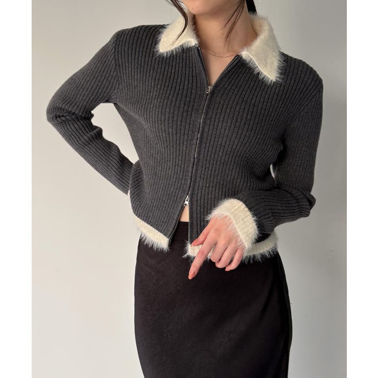 バイカラーシャギーダブルジップニット | JUNOAH | 詳細画像11 