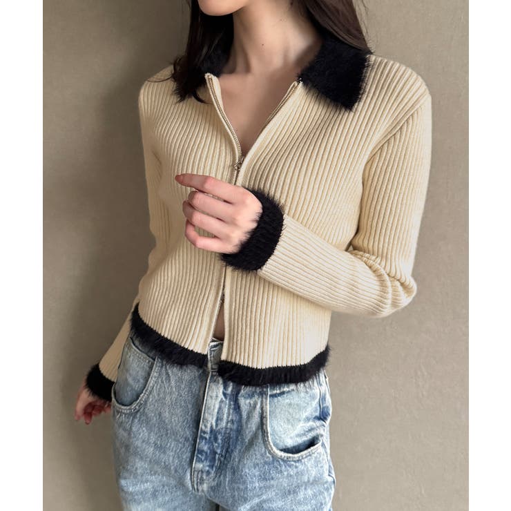 バイカラーシャギーダブルジップニット | JUNOAH | 詳細画像7 