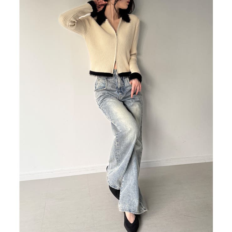 バイカラーシャギーダブルジップニット | JUNOAH | 詳細画像9 