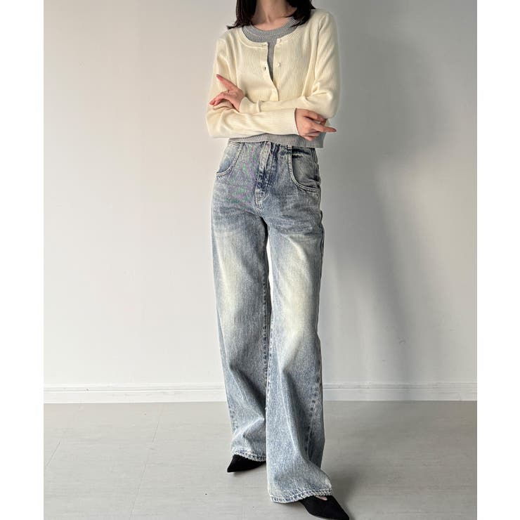 レイヤード風配色ショートニットトップス | JUNOAH | 詳細画像12 