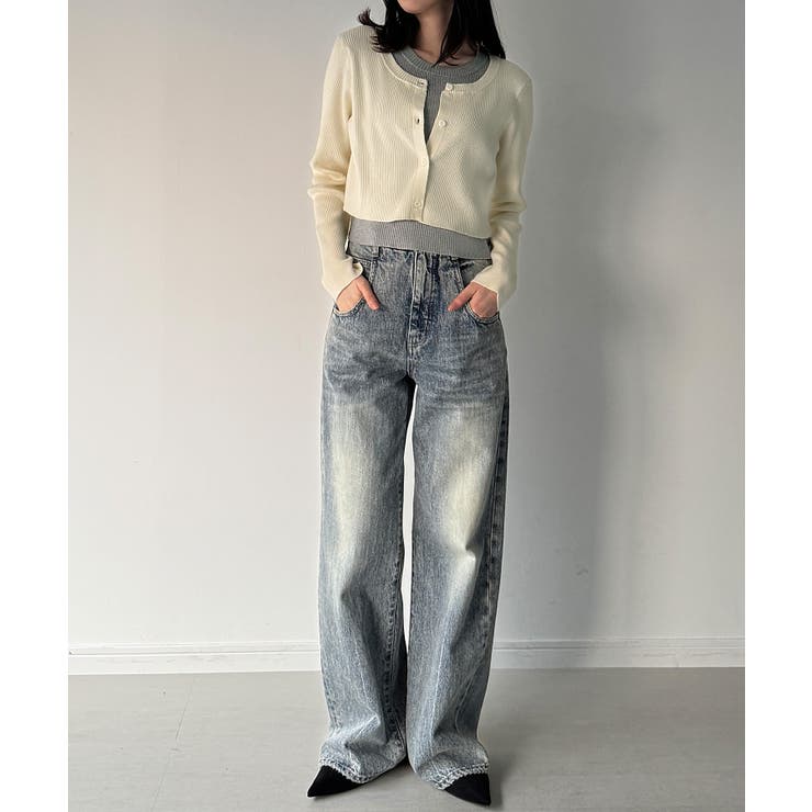 レイヤード風配色ショートニットトップス | JUNOAH | 詳細画像14 