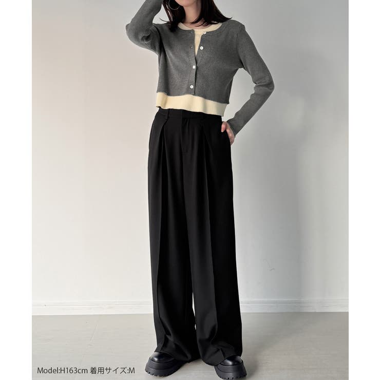 レイヤード風配色ショートニットトップス | JUNOAH | 詳細画像2 