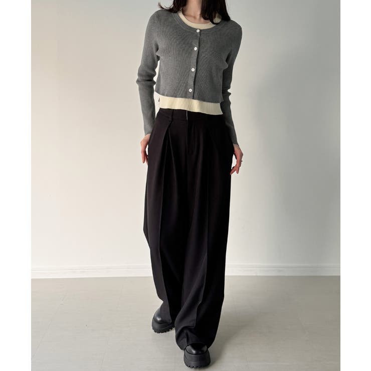 レイヤード風配色ショートニットトップス | JUNOAH | 詳細画像4 