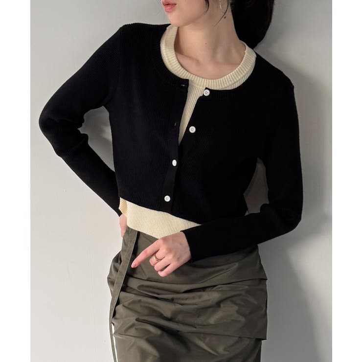 レイヤード風配色ショートニットトップス | JUNOAH | 詳細画像6 