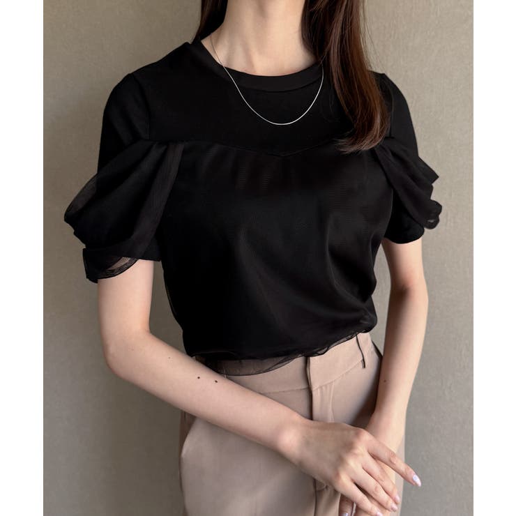 ブラック | チュールドレープTシャツ | JUNOAH