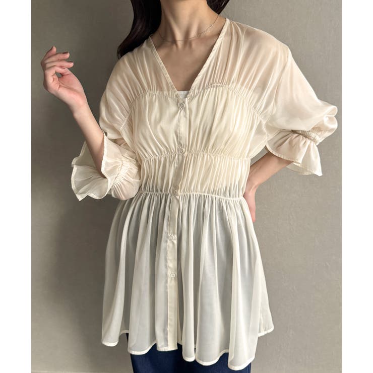 クリーム | シャーリングデザインシアーチュニック | JUNOAH