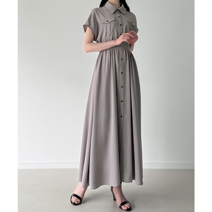 ウエストリボンフレアシャツワンピース(薄手、裏地なし、ぺチスカートset) | JUNOAH | 詳細画像10 