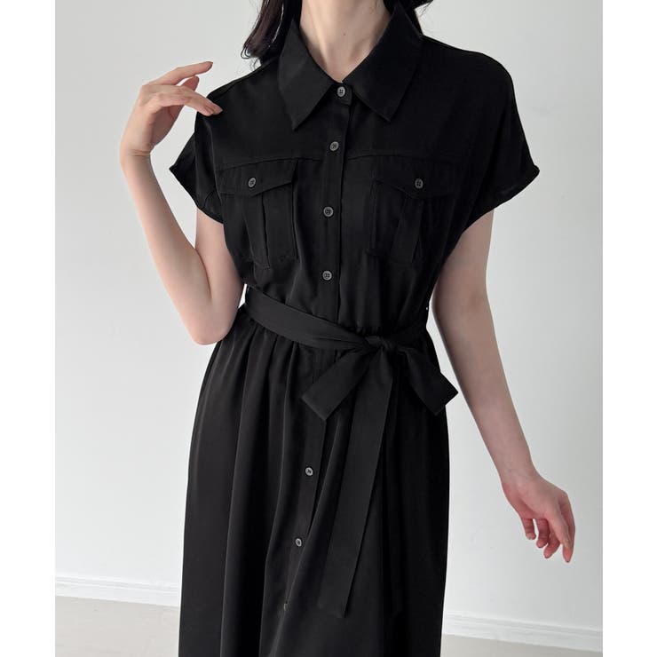 ウエストリボンフレアシャツワンピース(薄手、裏地なし、ぺチスカートset) | JUNOAH | 詳細画像13 