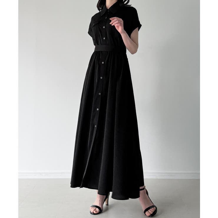 ウエストリボンフレアシャツワンピース(薄手、裏地なし、ぺチスカートset) | JUNOAH | 詳細画像15 