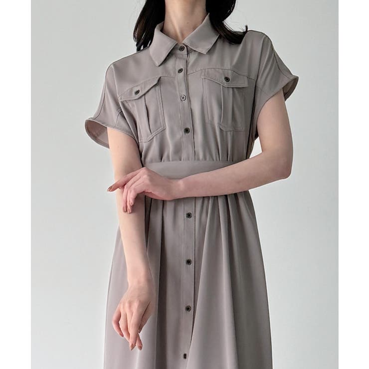 ウエストリボンフレアシャツワンピース(薄手、裏地なし、ぺチスカートset) | JUNOAH | 詳細画像9 