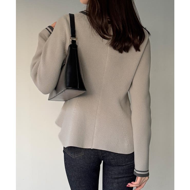 ポロ襟ライン入りペプラムデザインニット | JUNOAH | 詳細画像10 