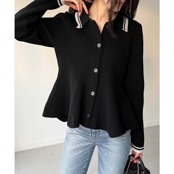 ポロ襟ライン入りペプラムデザインニット | JUNOAH | 詳細画像2 