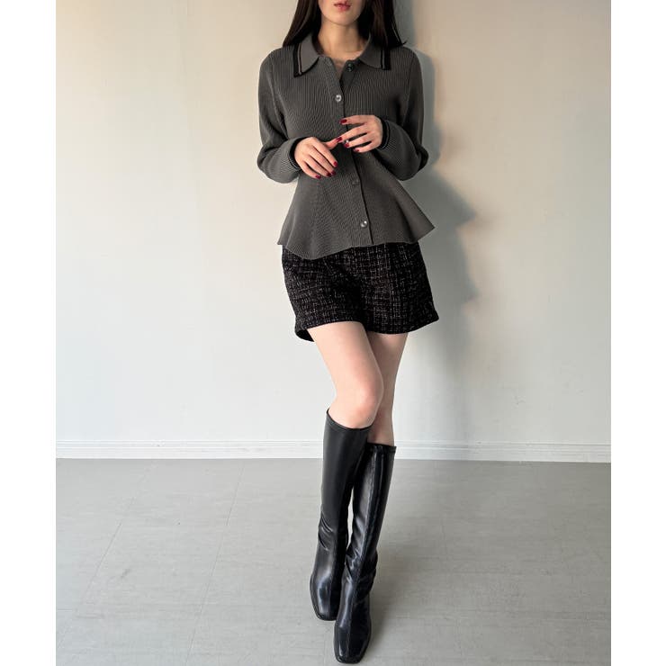 ポロ襟ライン入りペプラムデザインニット | JUNOAH | 詳細画像4 