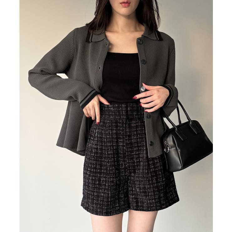 ポロ襟ライン入りペプラムデザインニット | JUNOAH | 詳細画像5 