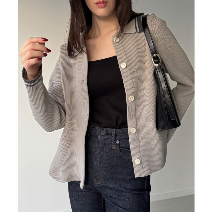 ポロ襟ライン入りペプラムデザインニット | JUNOAH | 詳細画像9 