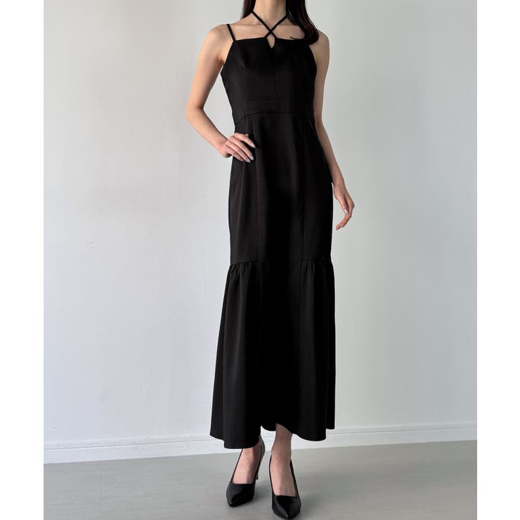 クロスネックマーメイドワンピース(薄手、裏地なし)[品番