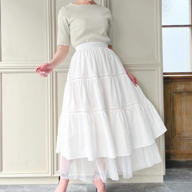 【ふわふわ】新品　レースがかわいい　白　ティアードスカート　ｍ060 fzw-lady470-7.jpg