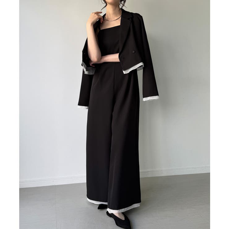 ヘムシアーレイヤードショートジャケット＋サロペットSET（薄手、裏地