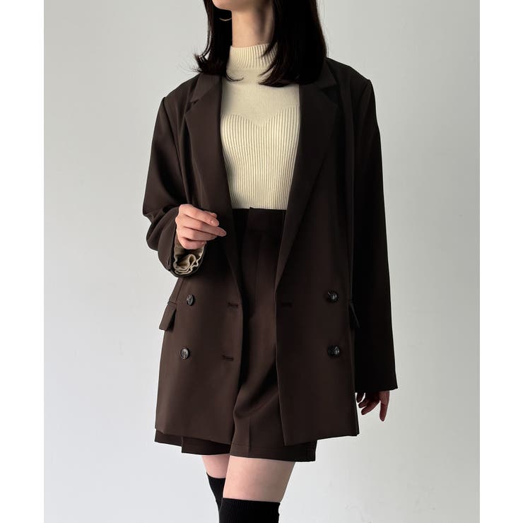 ダークブラウン | バックリボンテーラードジャケット＋ショートパンツSET | JUNOAH