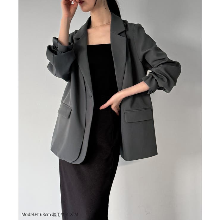 【チェック/無地】レイヤードデザインテーラードジャケット | JUNOAH | 詳細画像2