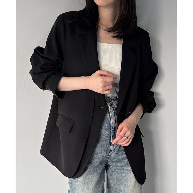 ブラック | 【チェック/無地】レイヤードデザインテーラードジャケット | JUNOAH