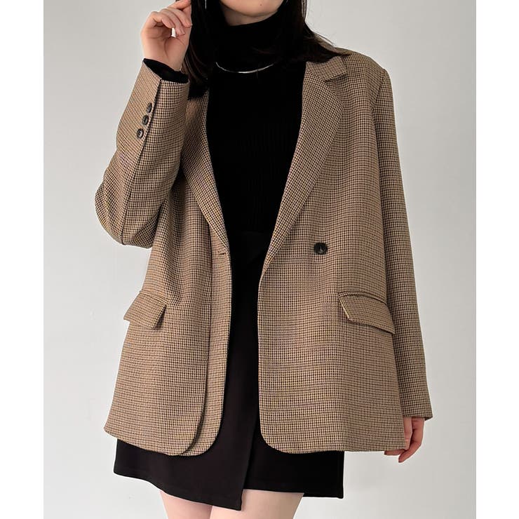 ダークベージュ | 【チェック/無地】レイヤードデザインテーラードジャケット | JUNOAH