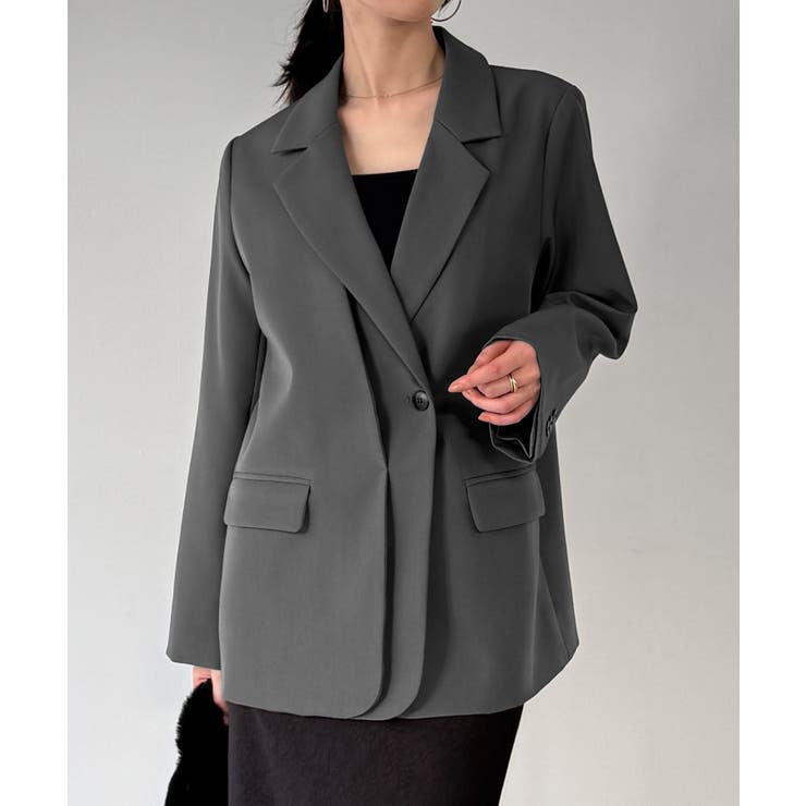 【チェック/無地】レイヤードデザインテーラードジャケット | JUNOAH | 詳細画像4