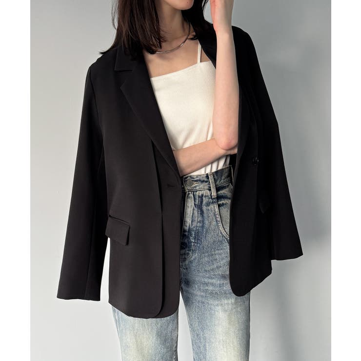 【チェック/無地】レイヤードデザインテーラードジャケット | JUNOAH | 詳細画像8