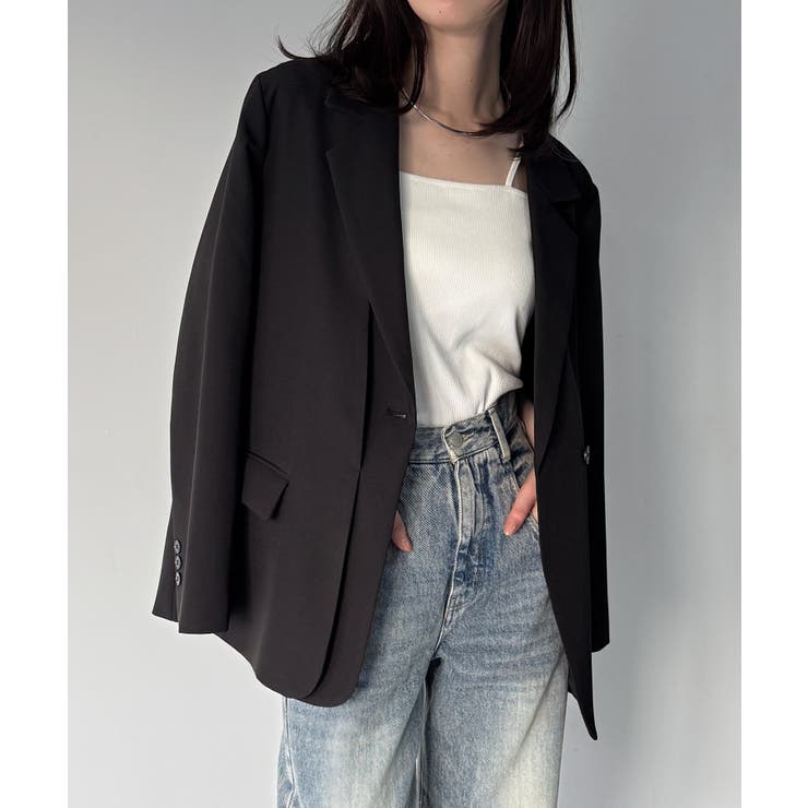 【チェック/無地】レイヤードデザインテーラードジャケット | JUNOAH | 詳細画像9