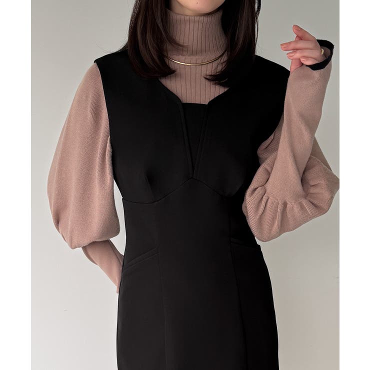 袖ボタンシアーブラウス＋IラインジャンパースカートSET（薄手、裏地無し） | JUNOAH | 詳細画像11 