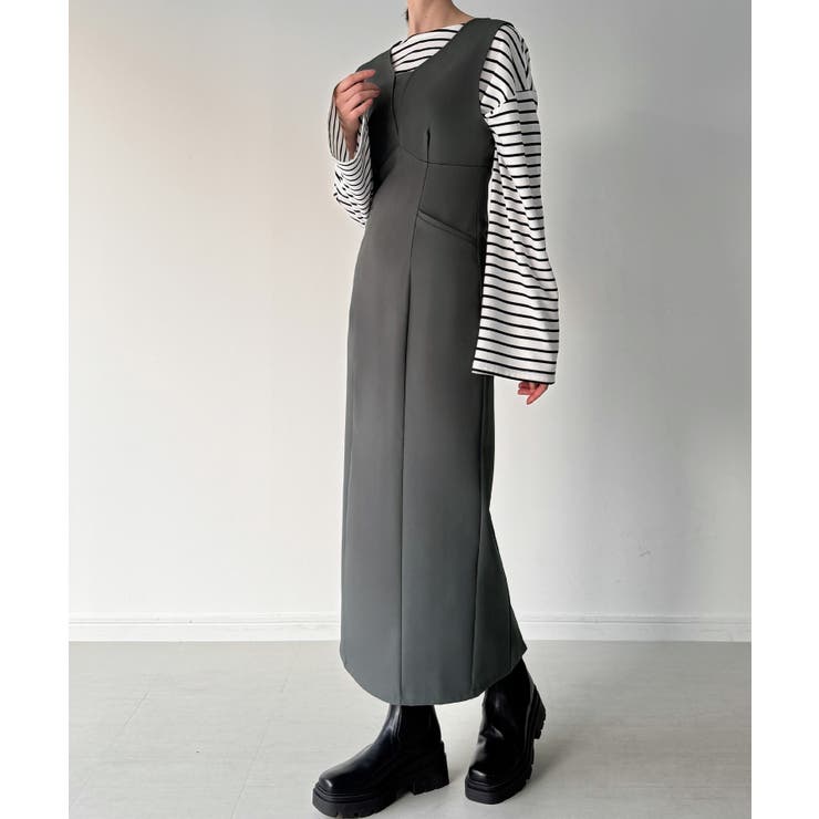 袖ボタンシアーブラウス＋IラインジャンパースカートSET（薄手、裏地無し） | JUNOAH | 詳細画像18 