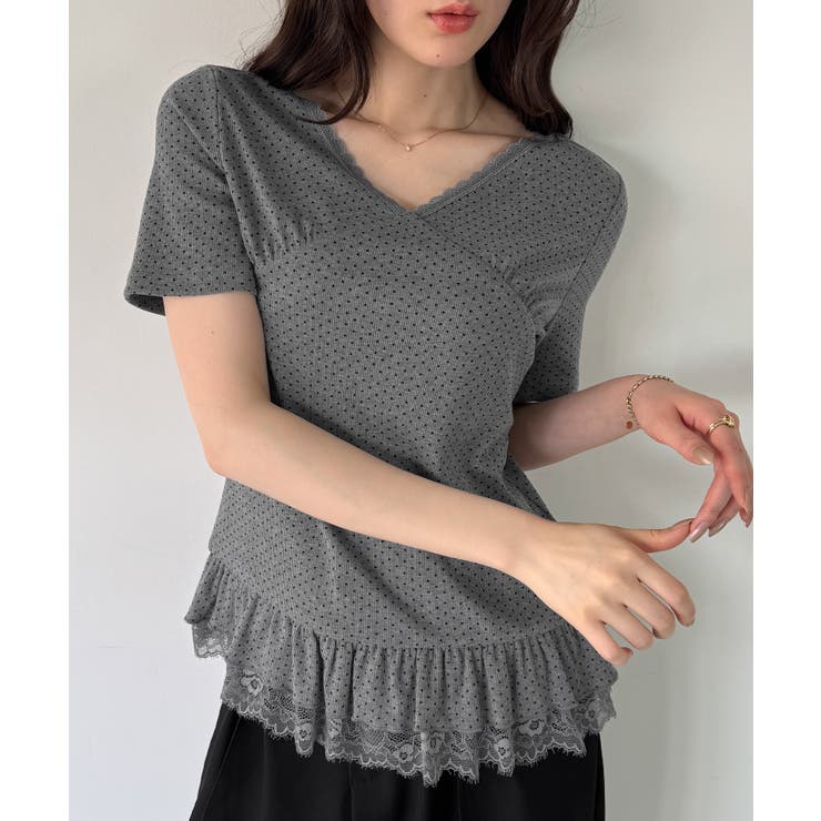 グレー | レースドッキングドットリブトップス | junoah