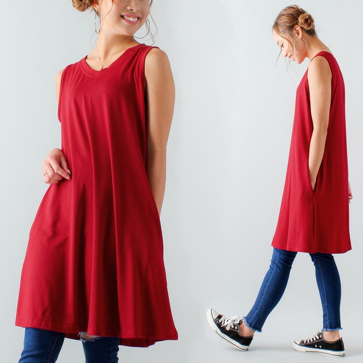 【Red Valentine】ノースリーブワンピース　チュニック　麻 Red Valentine】ノースリーブワンピース チュニック 麻